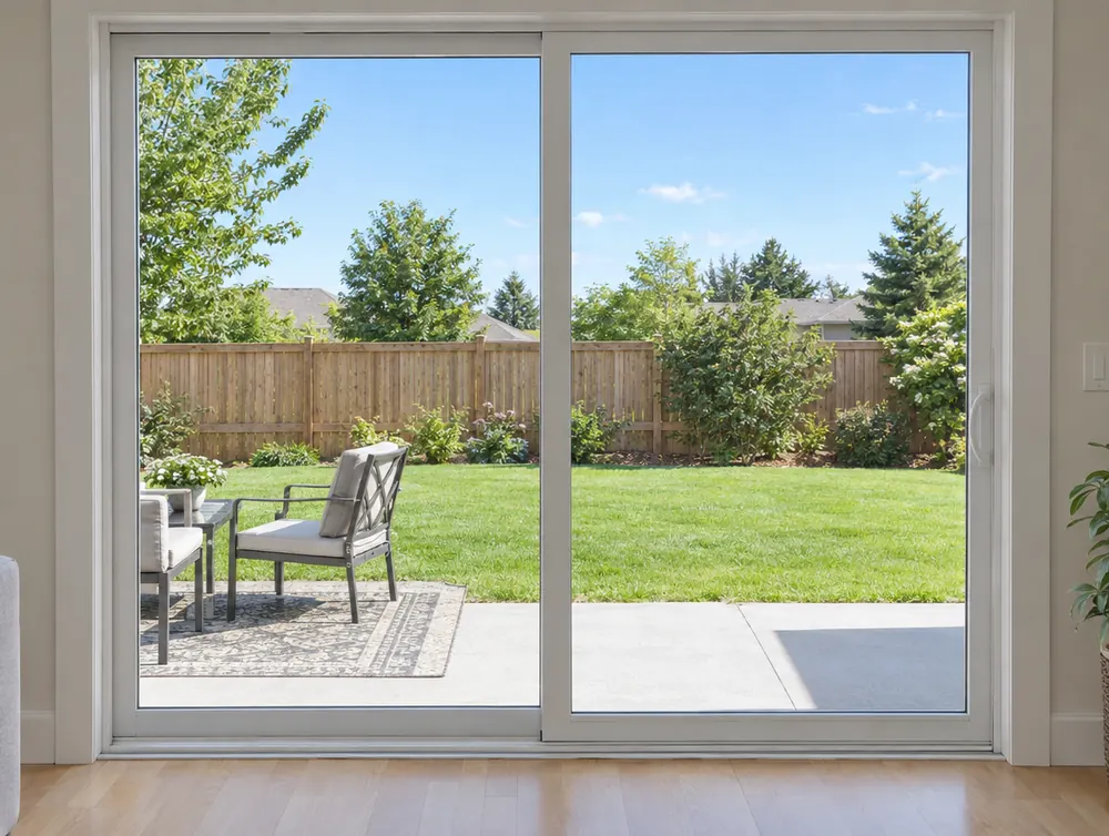 Sliding patio door after cleaning, spotless glass