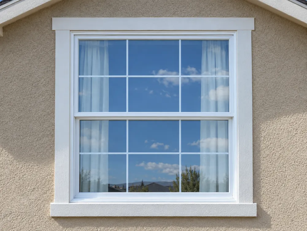 Upstairs bedroom window after cleaning, spotless glass